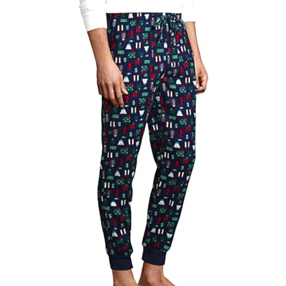 Mens Lands' End Flannel Jogger Pajama Lounge Pants Blue Presents XL NWT JJ1779 - Picture 3 of 6
